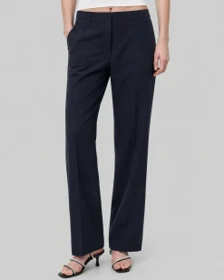 Pantalon de tailleur ajusté en laine marine