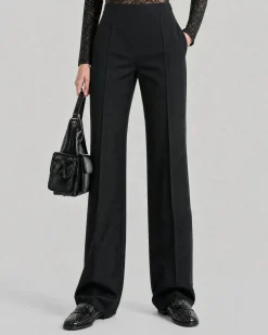 Pantalon de tailleur ajusté en laine mélangée noir