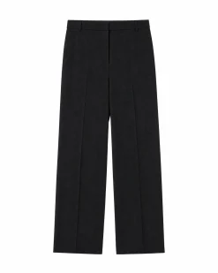 Pantalon de tailleur droit en laine mélangée noir