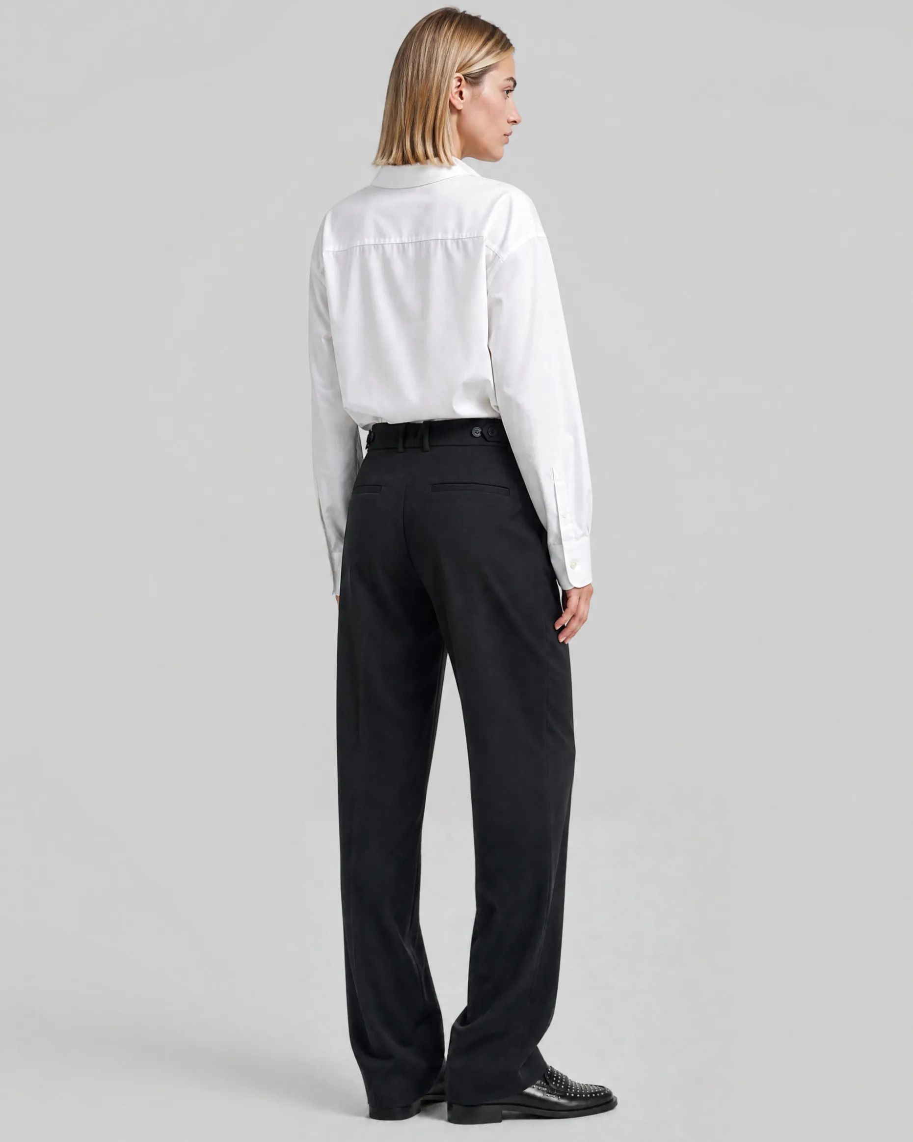 Pantalon de tailleur droit en laine mélangée noir