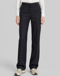 Pantalon de tailleur droit en laine marine