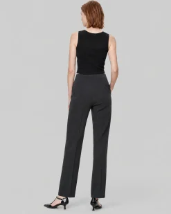Pantalon de tailleur droit en laine mélangée noir