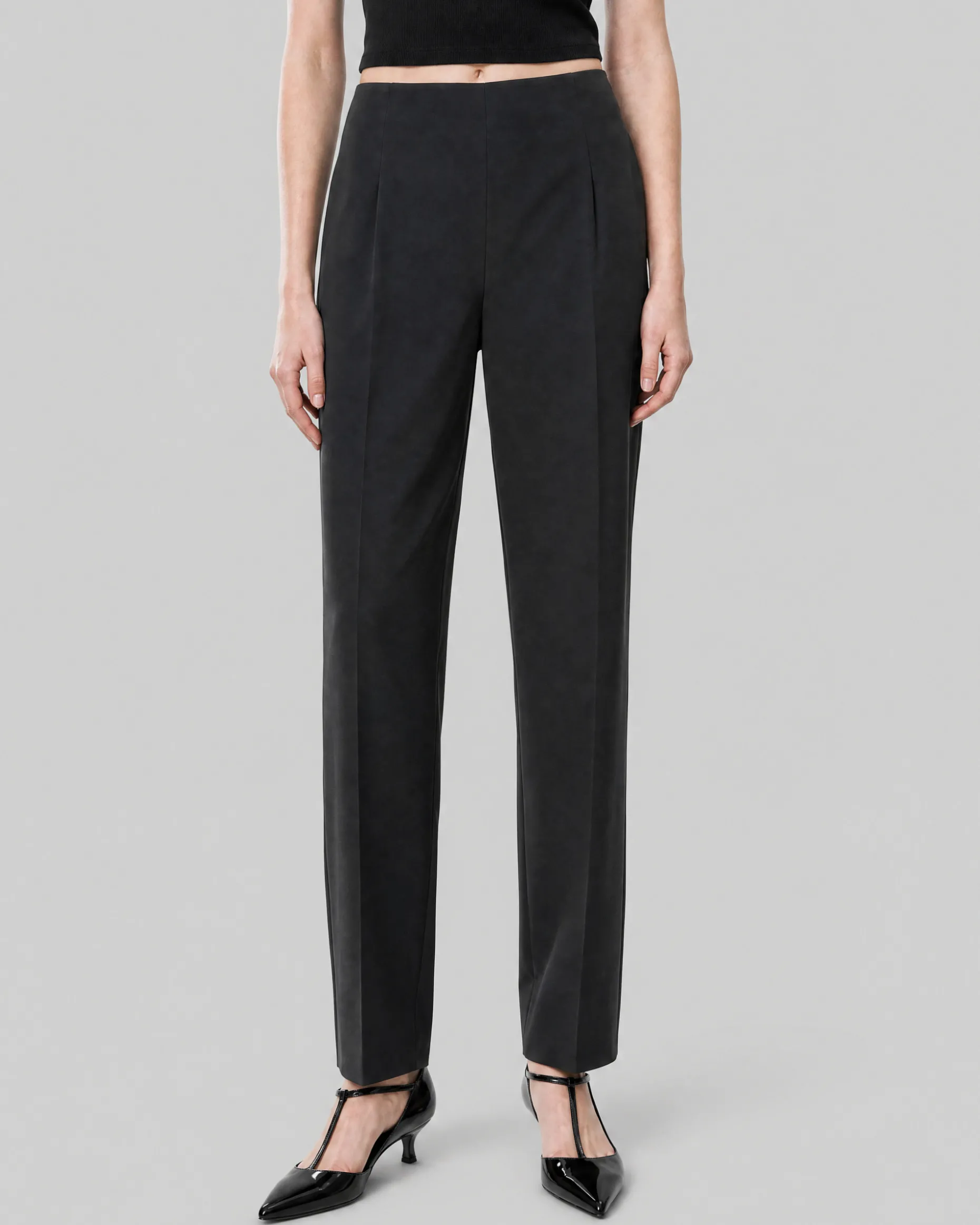 Pantalon de tailleur droit en laine mélangée noir