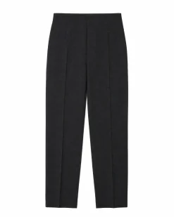 Pantalon de tailleur droit en laine mélangée noir