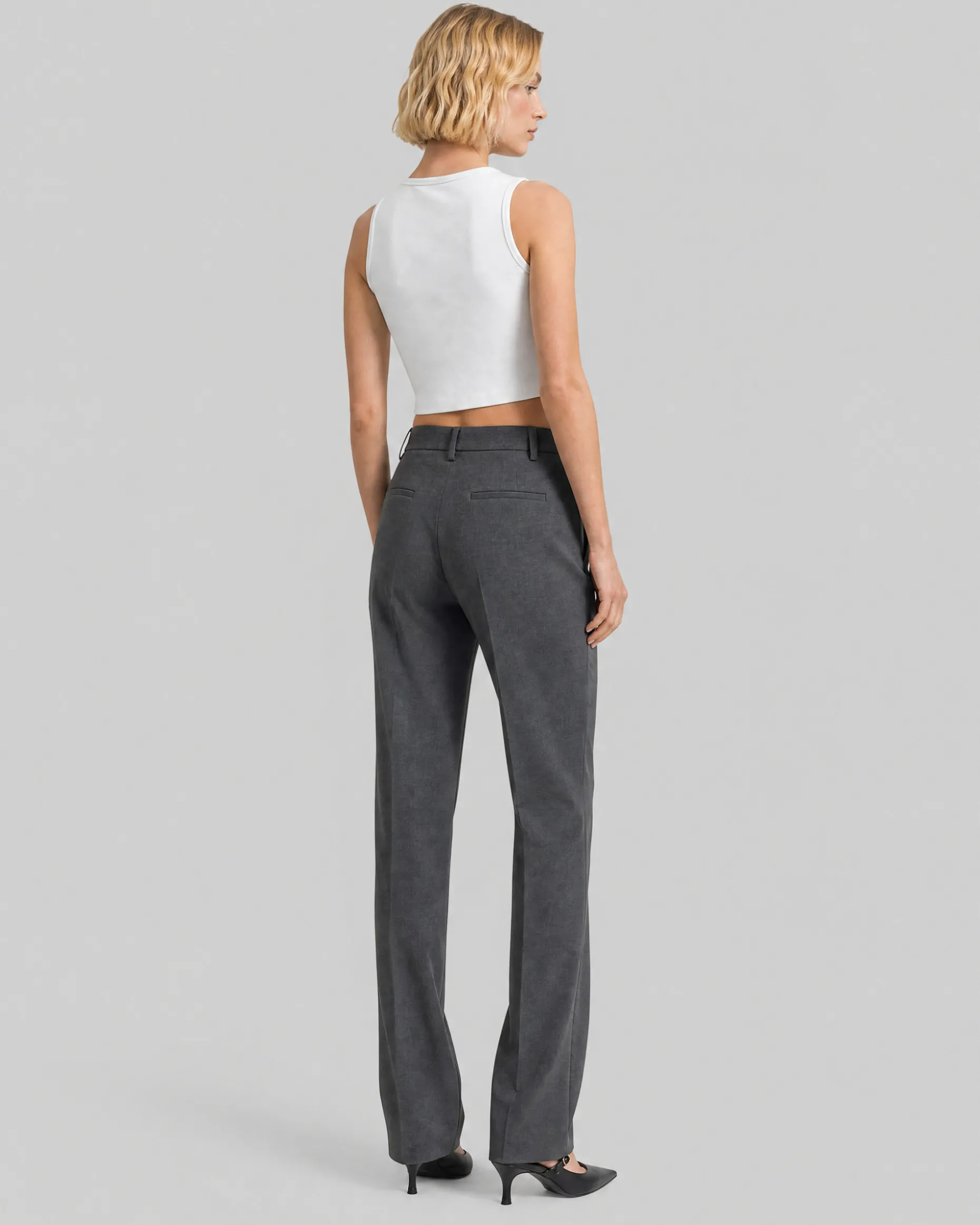 Pantalon de tailleur flare en laine mélangée gris