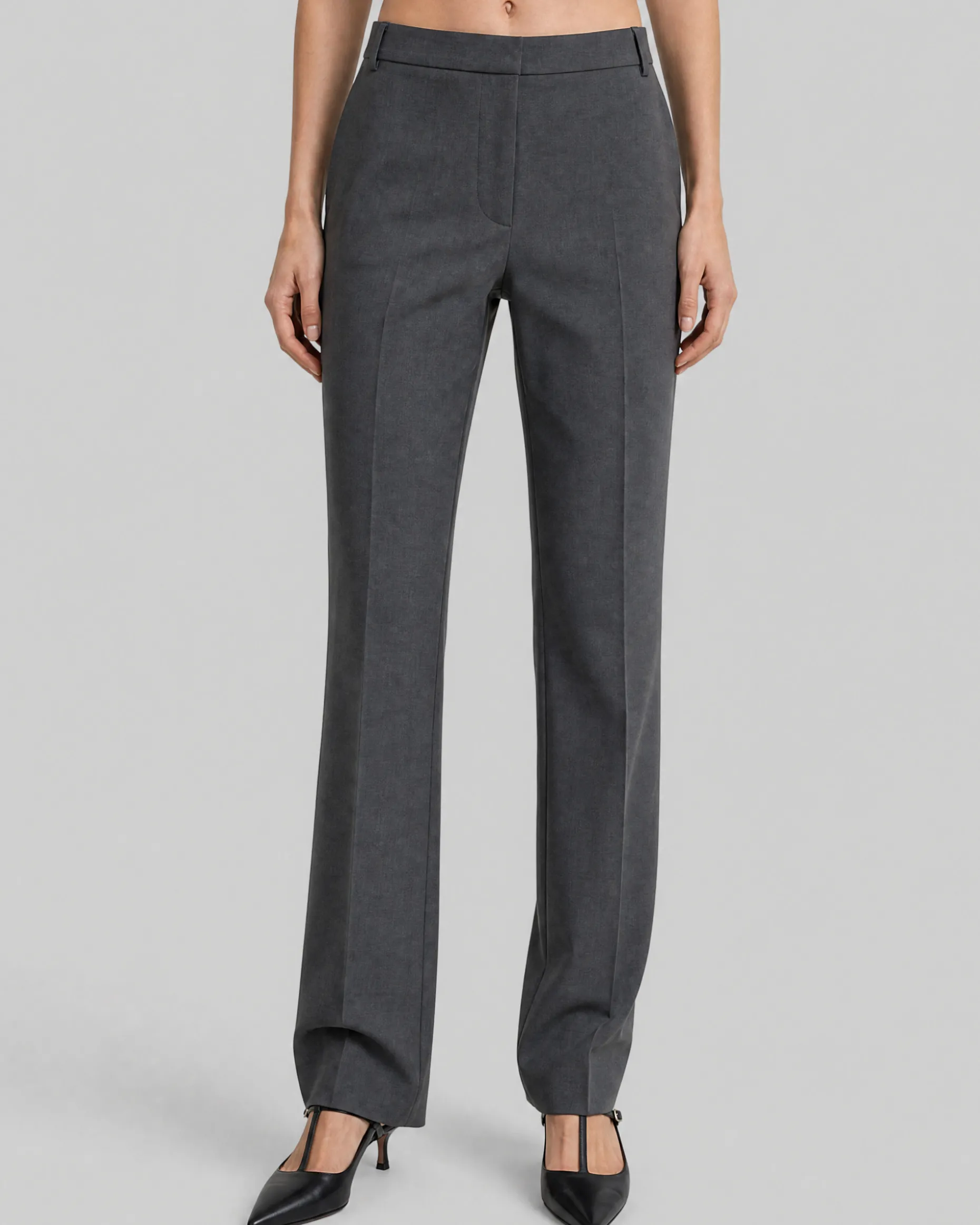 Pantalon de tailleur flare en laine mélangée gris