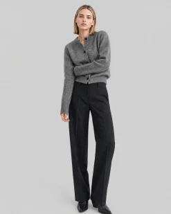 Pantalon de tailleur large en laine noir
