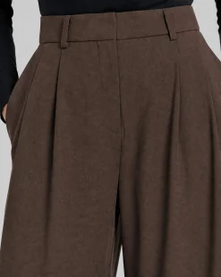Pantalon de tailleur large en laine marron
