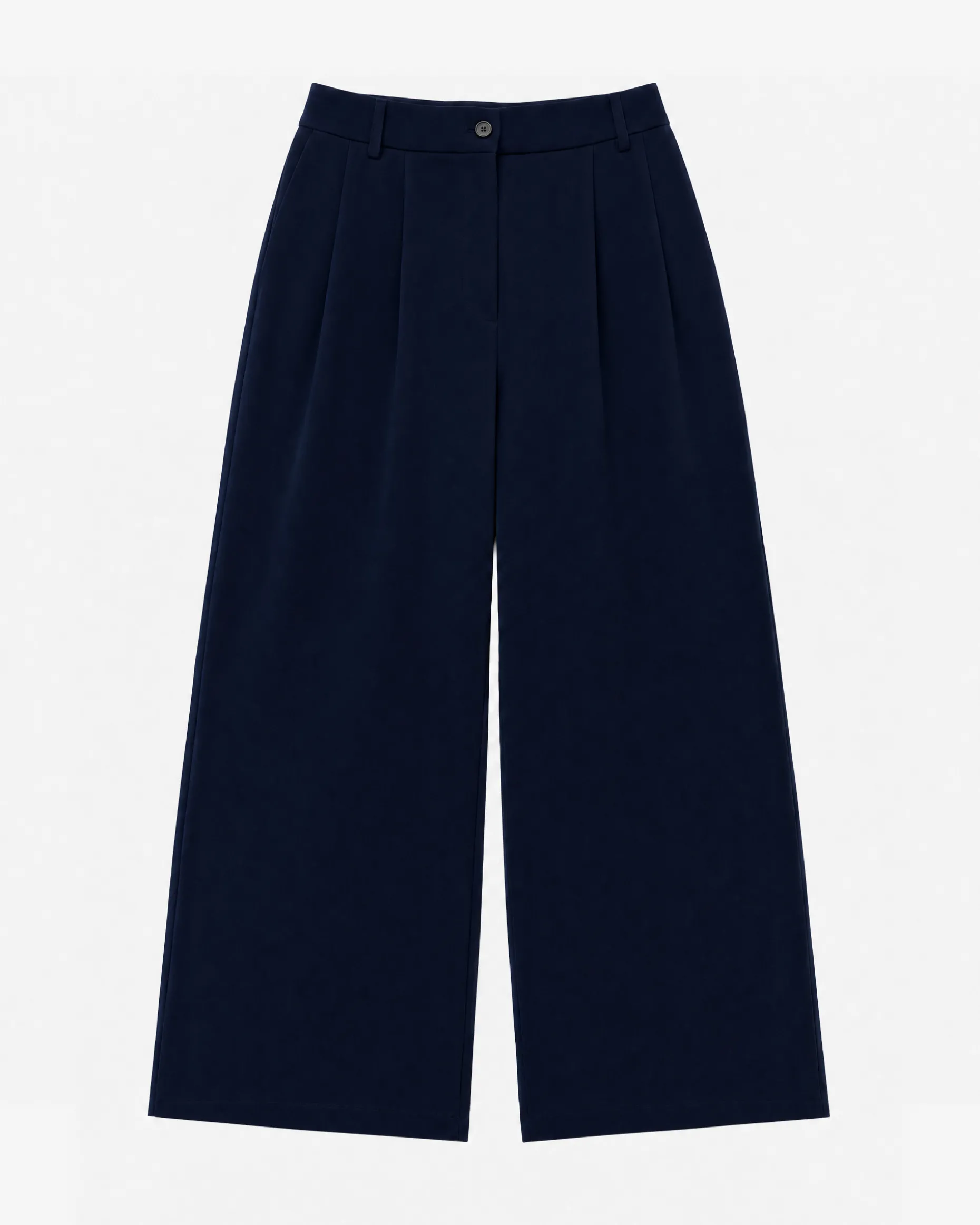 Pantalon de tailleur large en laine mélangée marine