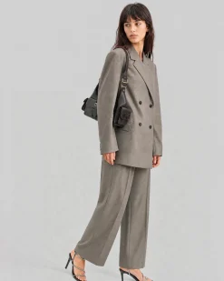 Pantalon de tailleur large en laine beige