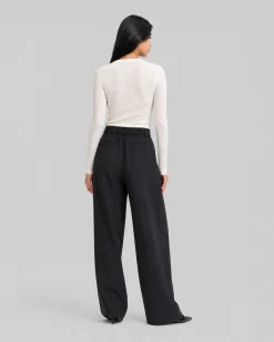 Pantalon de tailleur large en laine mélangée noir
