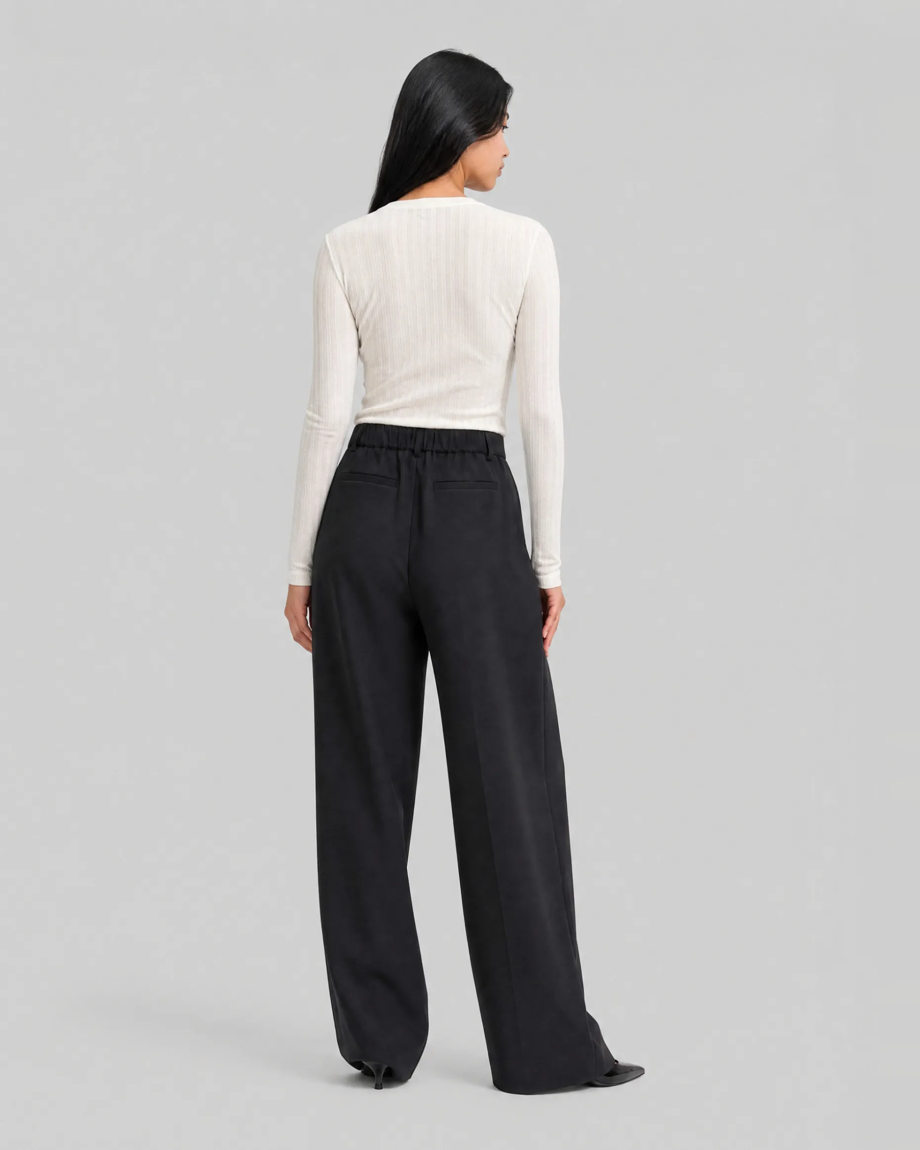 Pantalon de tailleur large en laine mélangée noir