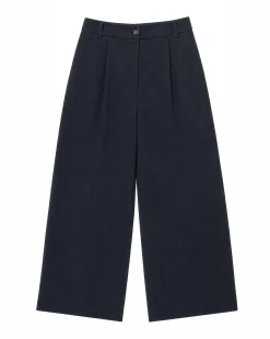 Pantalon de tailleur large en laine mélangée noir