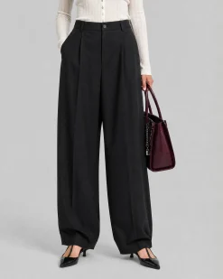 Pantalon de tailleur large en laine mélangée noir