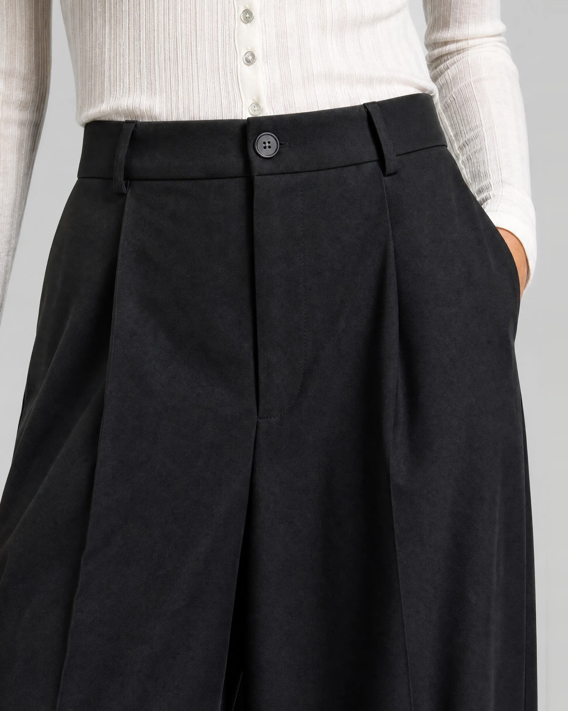 Pantalon de tailleur large en laine mélangée noir