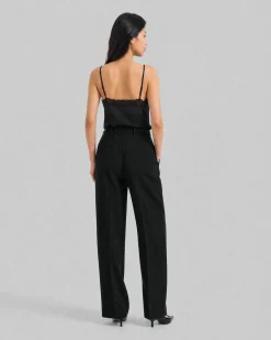 Pantalon de tailleur large en laine noir