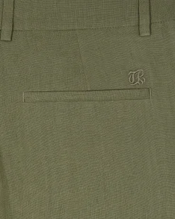 Pantalon de tailleur large en lin kaki