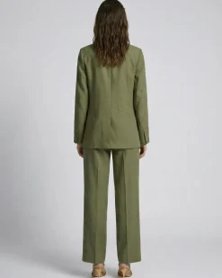 Pantalon de tailleur large en lin kaki