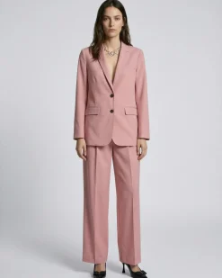 Pantalon de tailleur à pinces large en lin et coton rose pastel