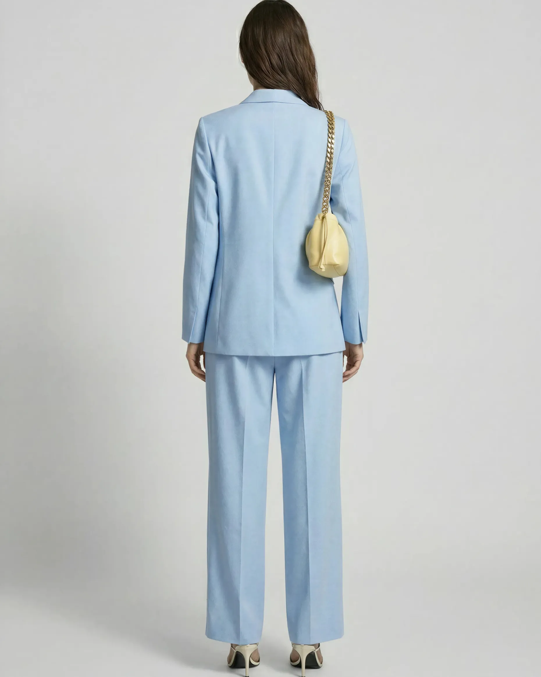 Pantalon de tailleur à pinces large en lin et coton bleu pastel