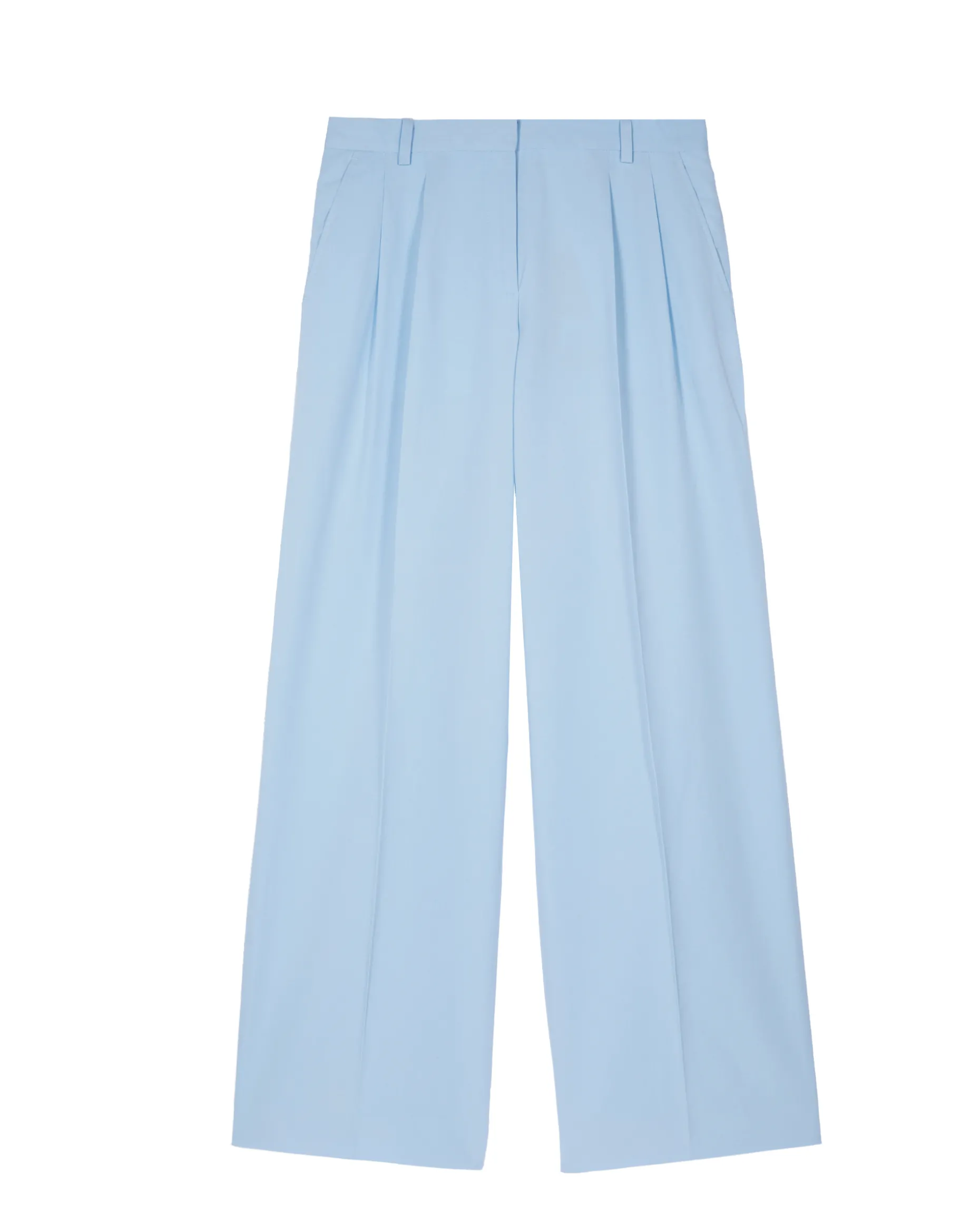 Pantalon de tailleur à pinces large en lin et coton bleu pastel