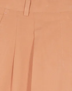 Pantalon de tailleur à pinces large en lin et coton orange clair