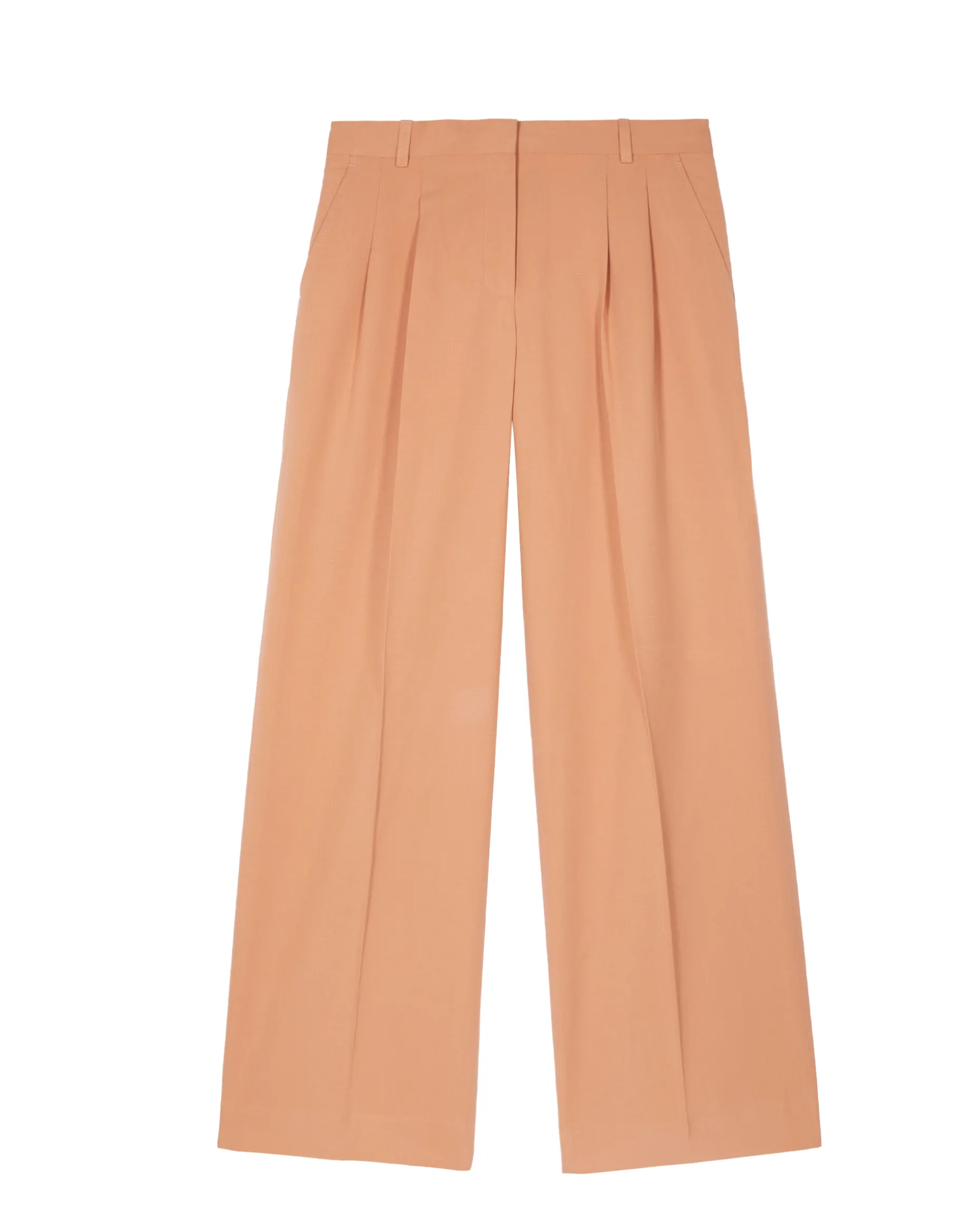 Pantalon de tailleur à pinces large en lin et coton orange clair