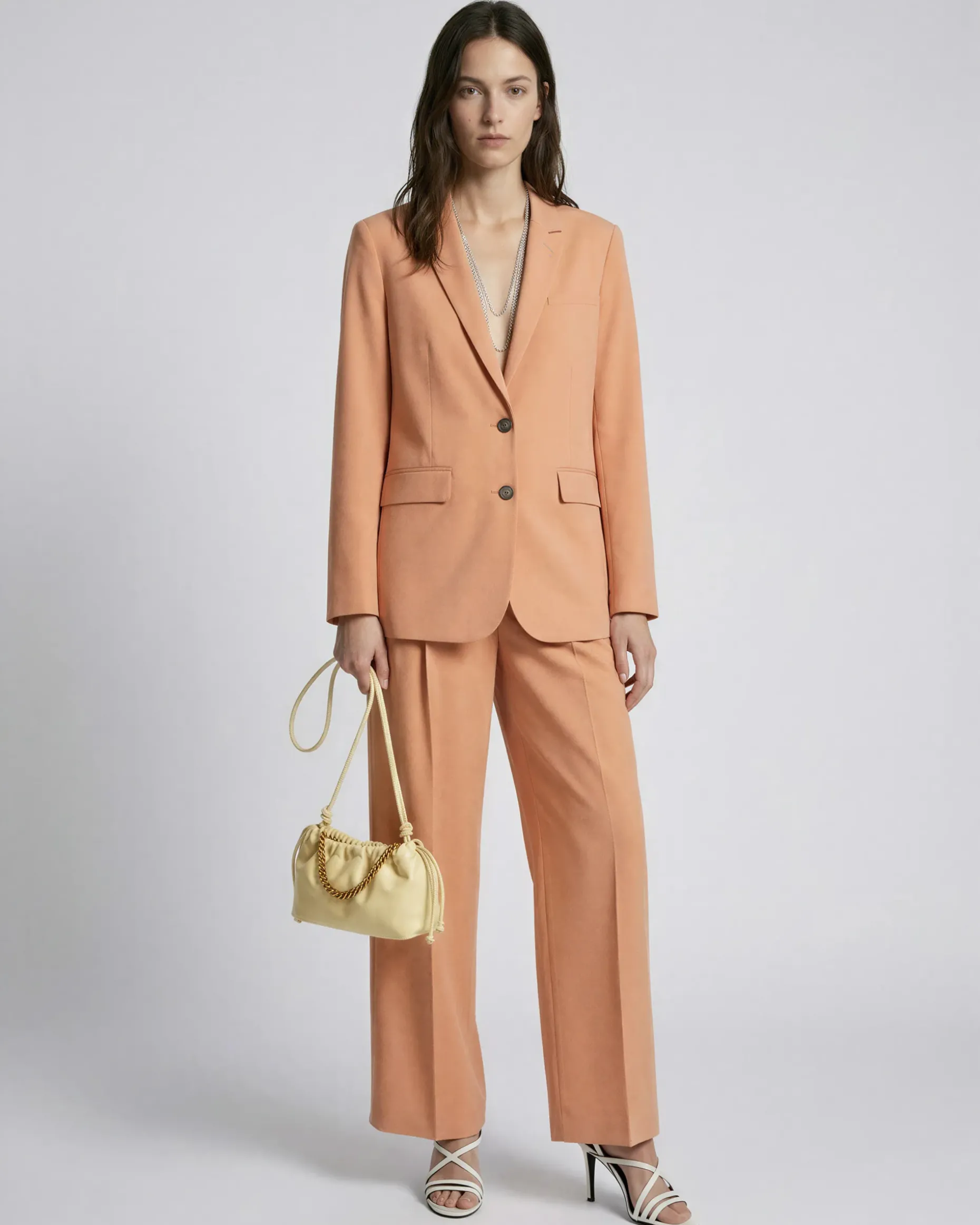 Pantalon de tailleur à pinces large en lin et coton orange clair