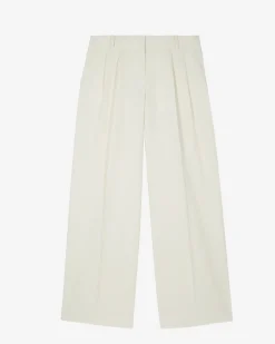 Pantalon de tailleur à pinces large en lin et coton écru