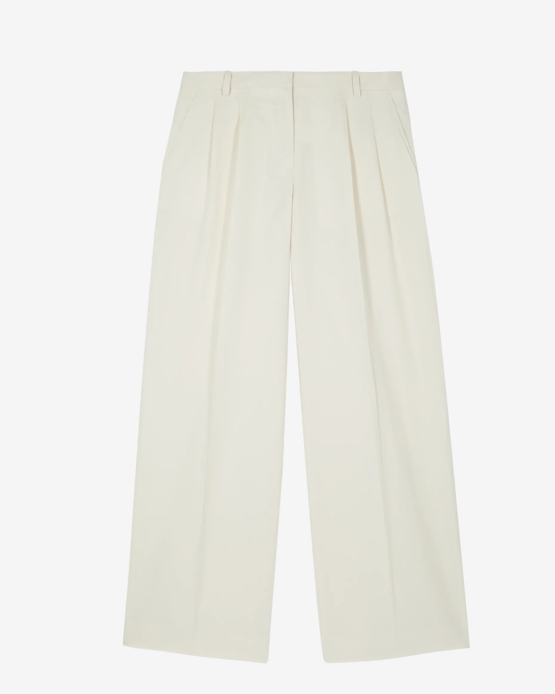 Pantalon de tailleur à pinces large en lin et coton écru