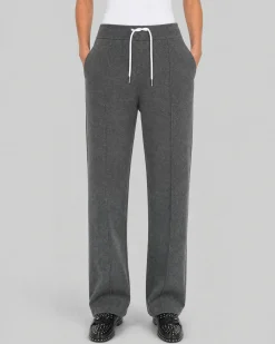 Pantalon droit en laine et cachemire gris