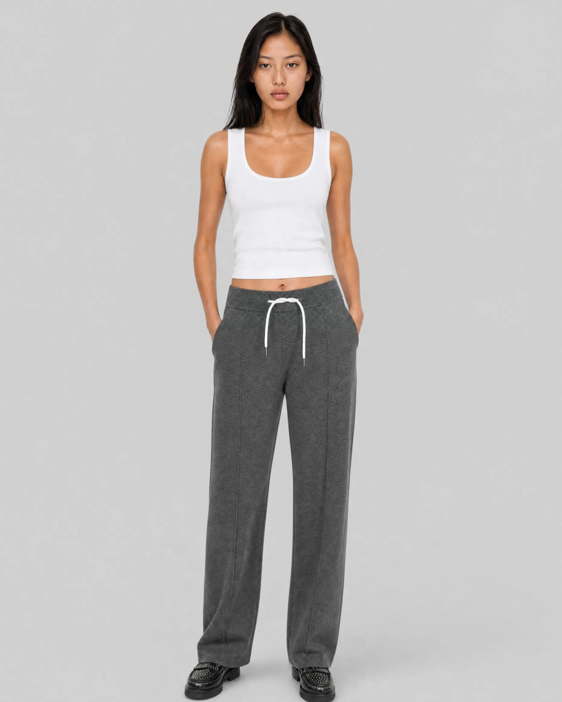 Pantalon droit en laine et cachemire gris