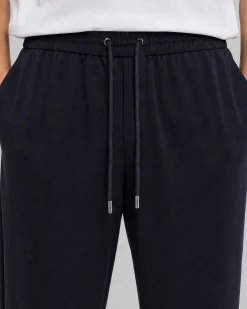 Pantalon droit en laine marine