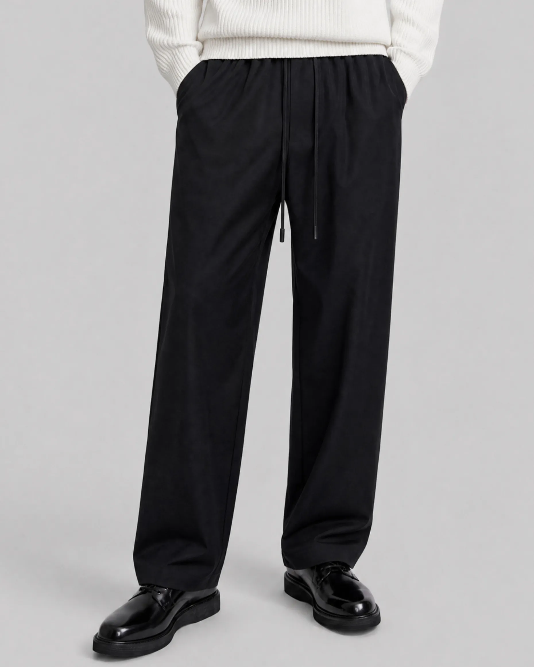 Pantalon droit en laine noir