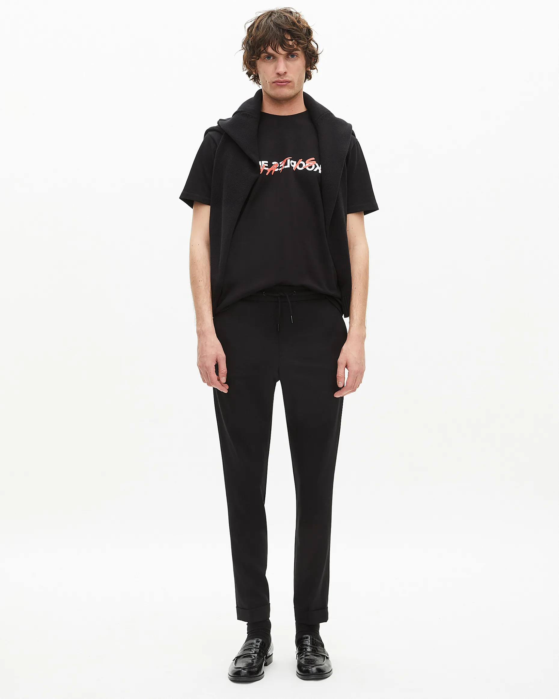 Pantalon en laine coupe droite noir
