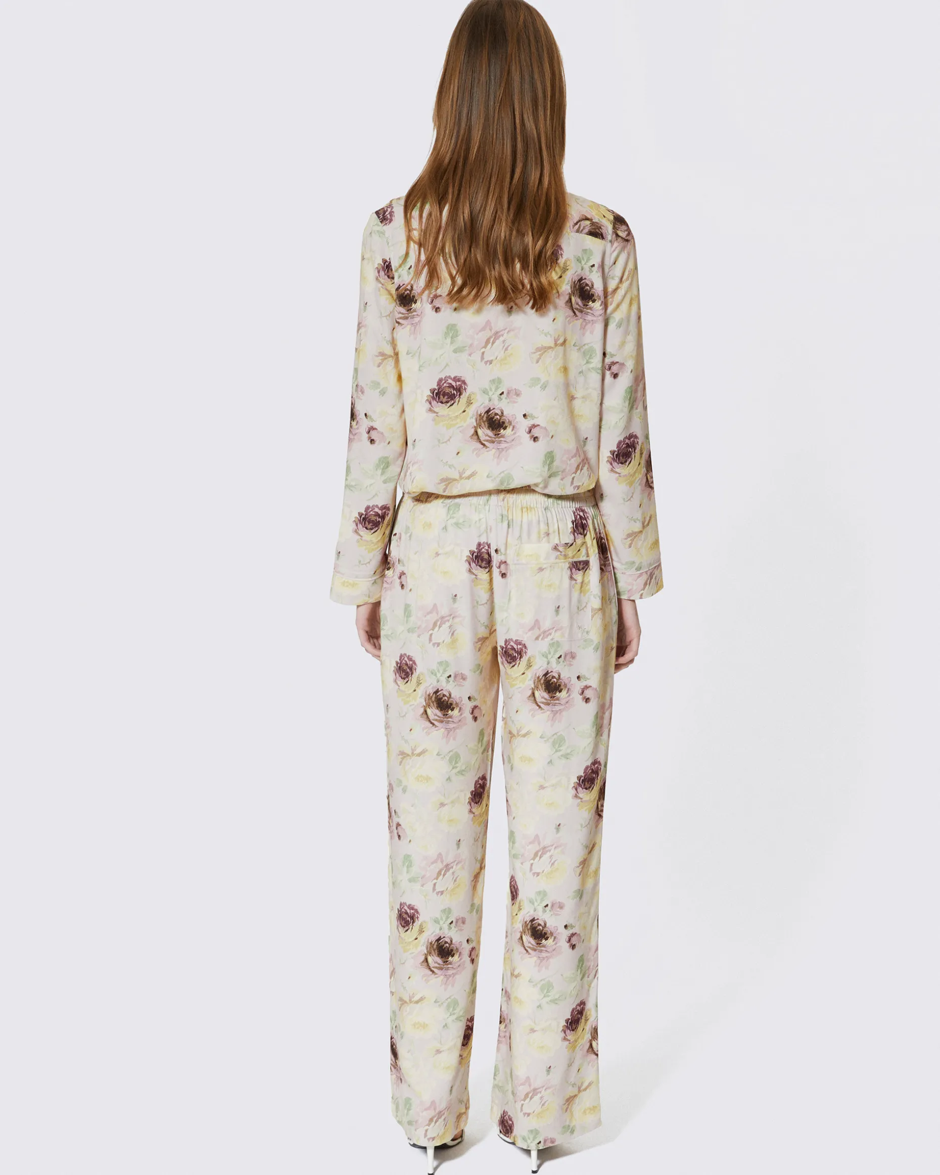 Pantalon fluide droit imprimé fleuri