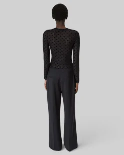 Pantalon large avec bande en laine noir
