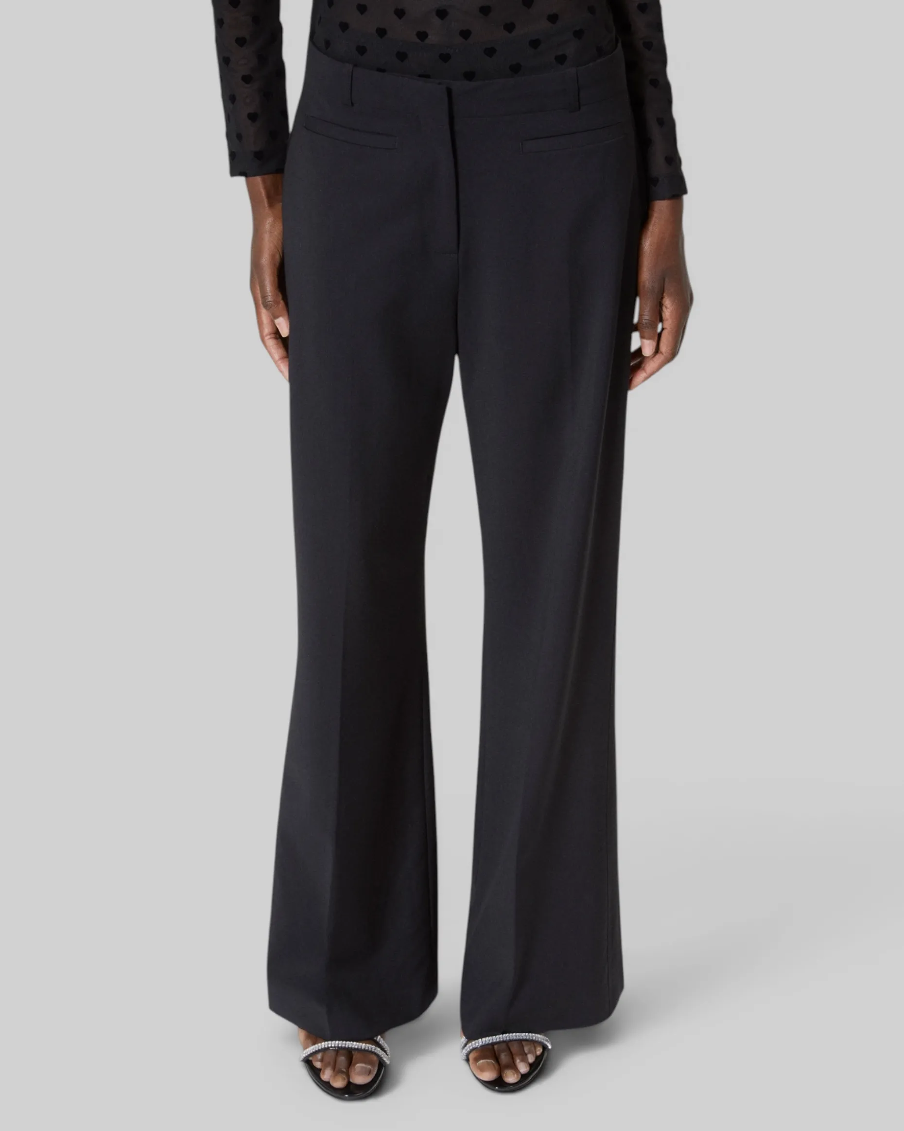 Pantalon large avec bande en laine noir