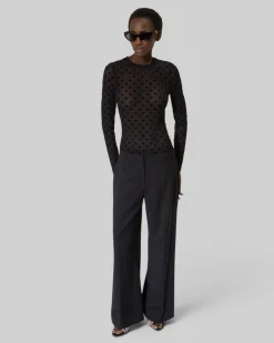 Pantalon large avec bande en laine noir