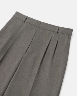 Pantalon large en laine mélangée beige