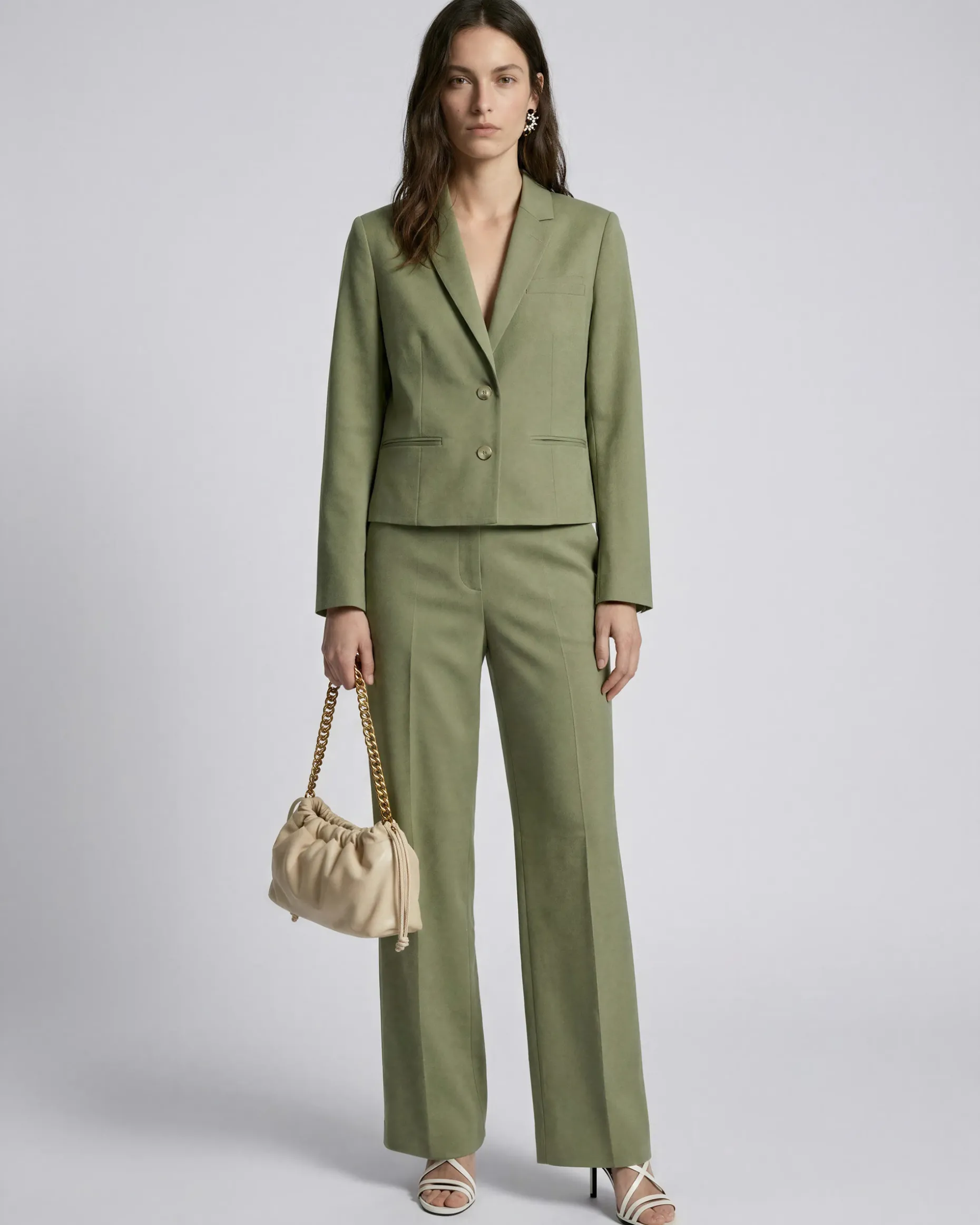Pantalon large en lin et coton kaki