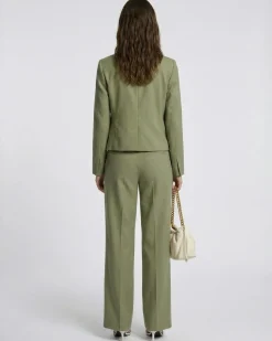 Pantalon large en lin et coton kaki