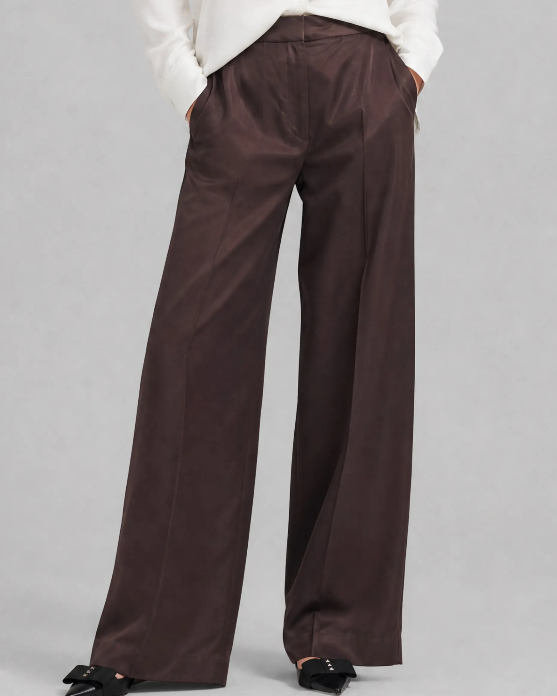 Pantalon large en satin marron