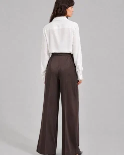 Pantalon large en satin marron