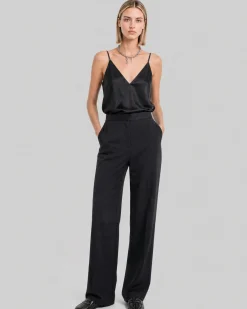 Pantalon large en satin noir
