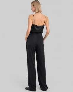 Pantalon large en satin noir