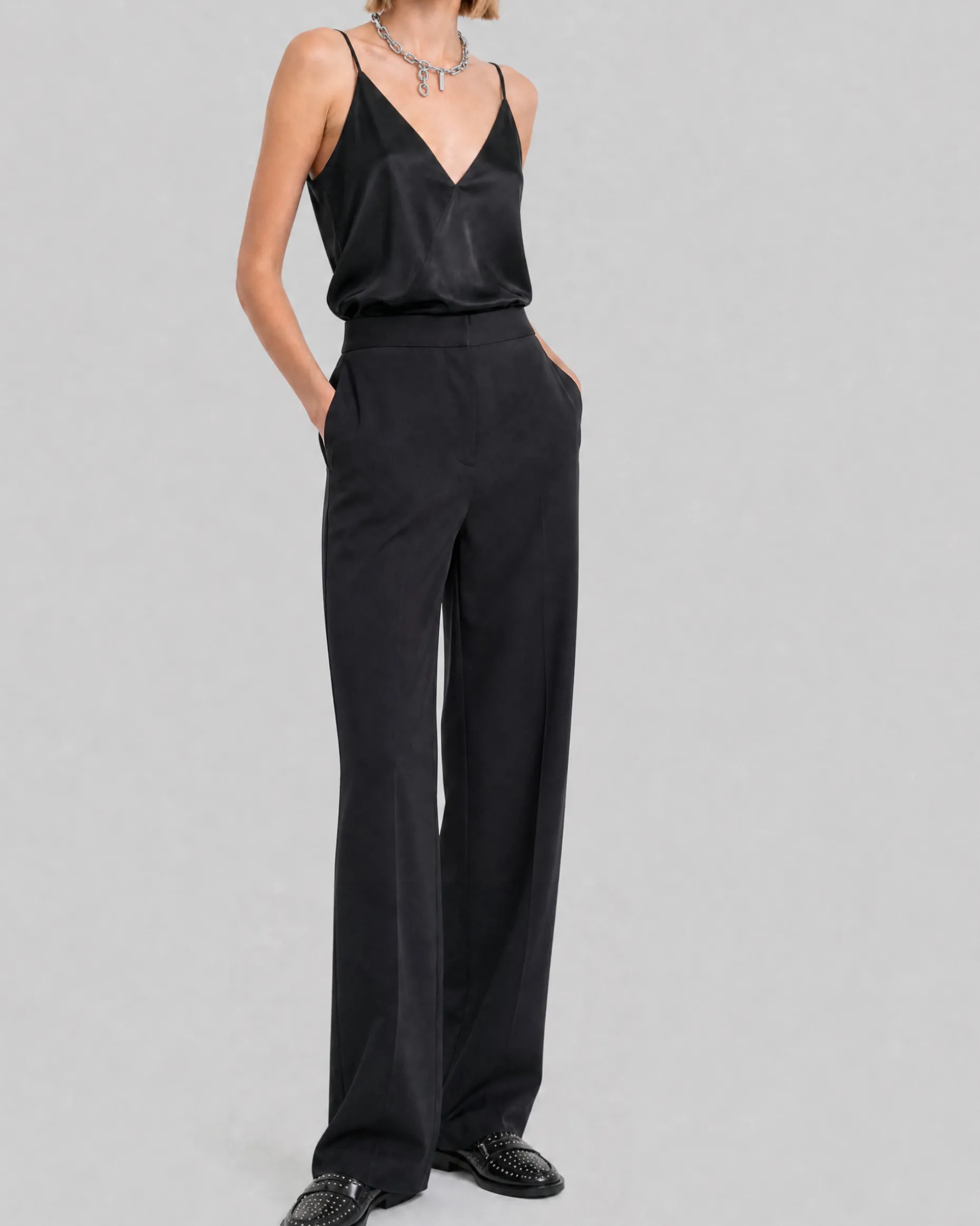 Pantalon large en satin noir