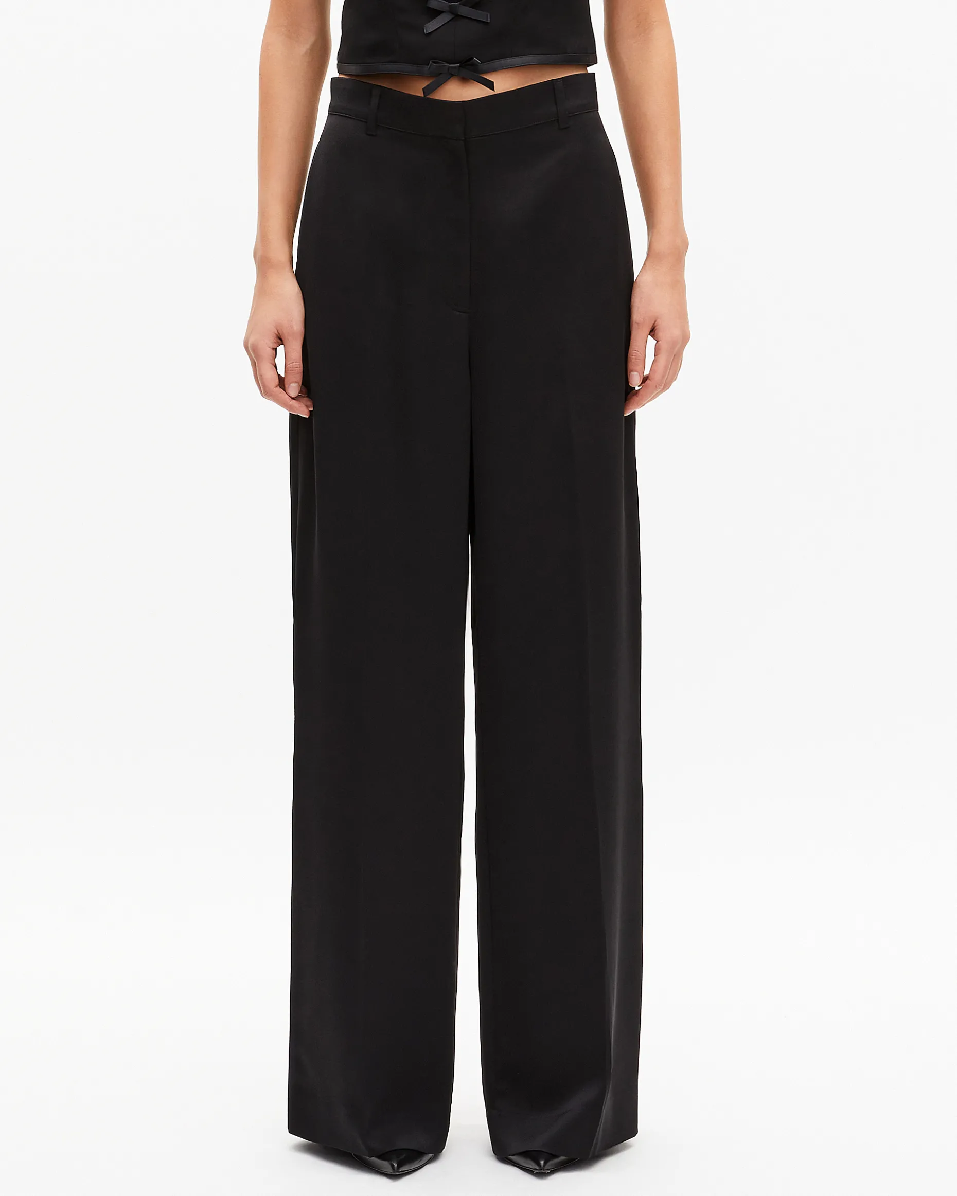 Pantalon large en satin noir