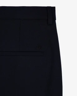 Pantalon tailleur droit en laine mélangée marine