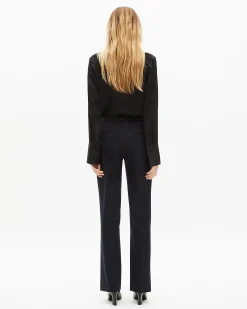 Pantalon tailleur droit en laine mélangée marine